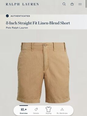 Polo Ralph Lauren 36W 8” Straight Linen Blend Men's Flat Front Shorts - Tan